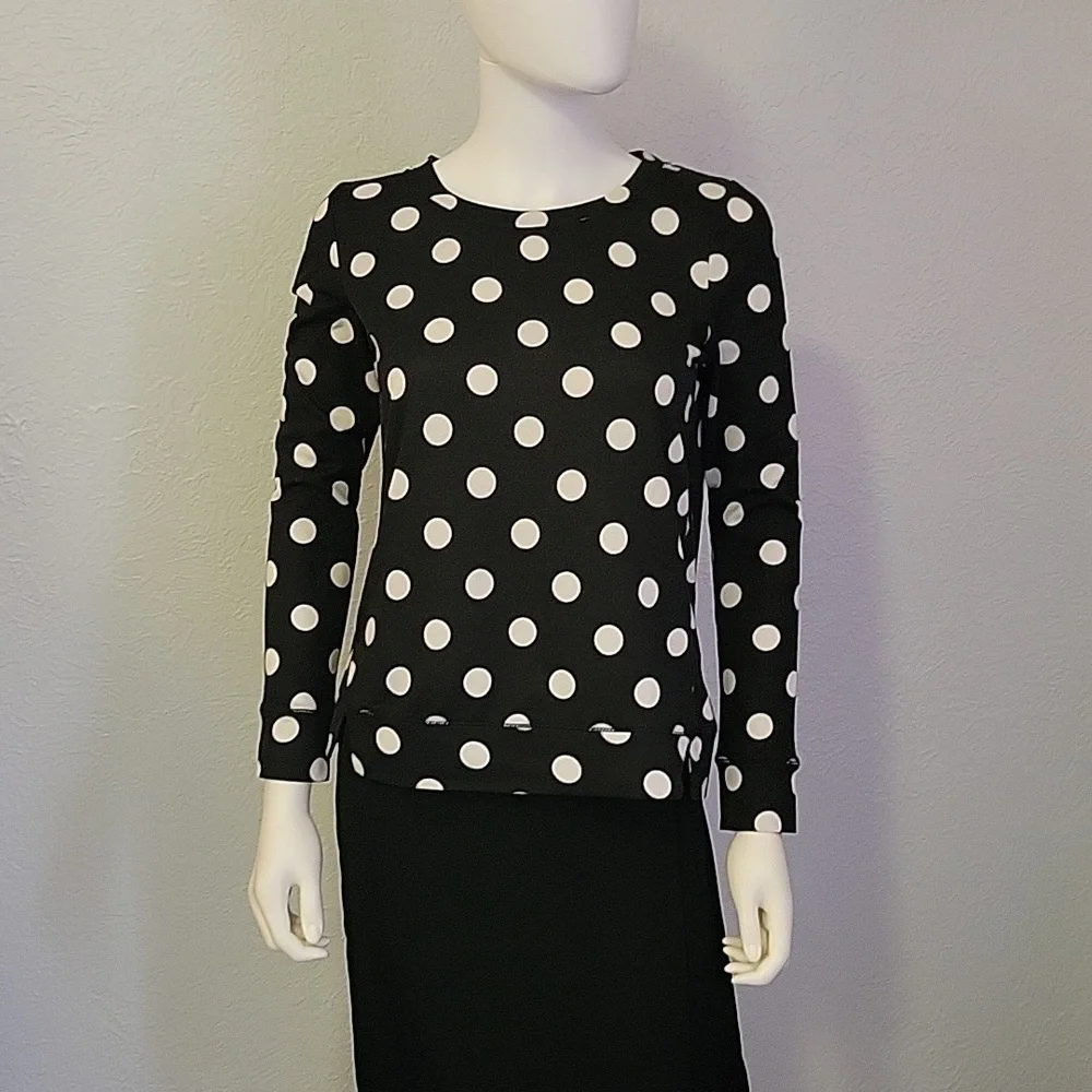 KATE SPADE Monochrome Retro Polka Dot Twee Blouse